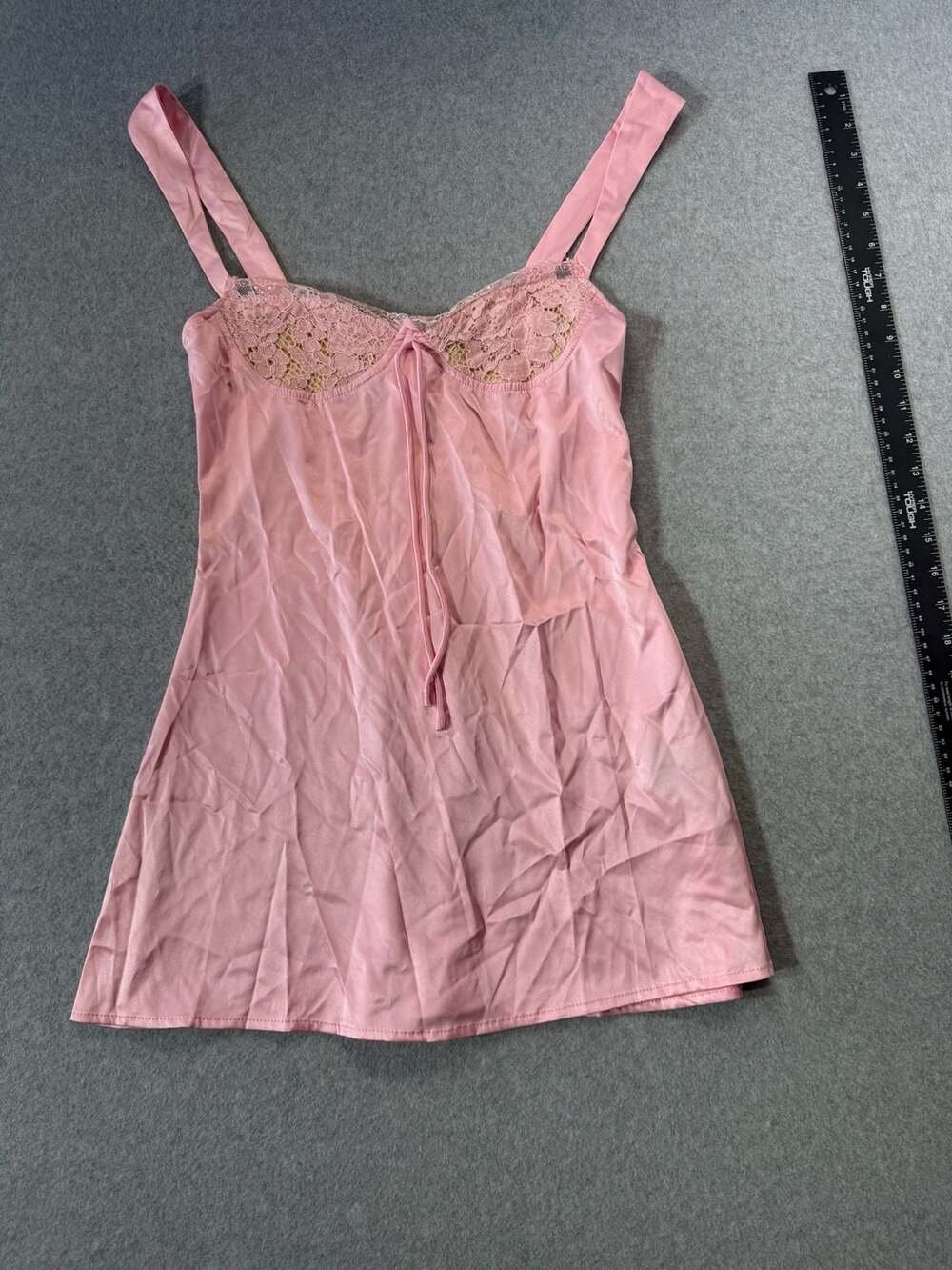 Finesse XS Pink Satin Lace Trim Chemise Nightgown